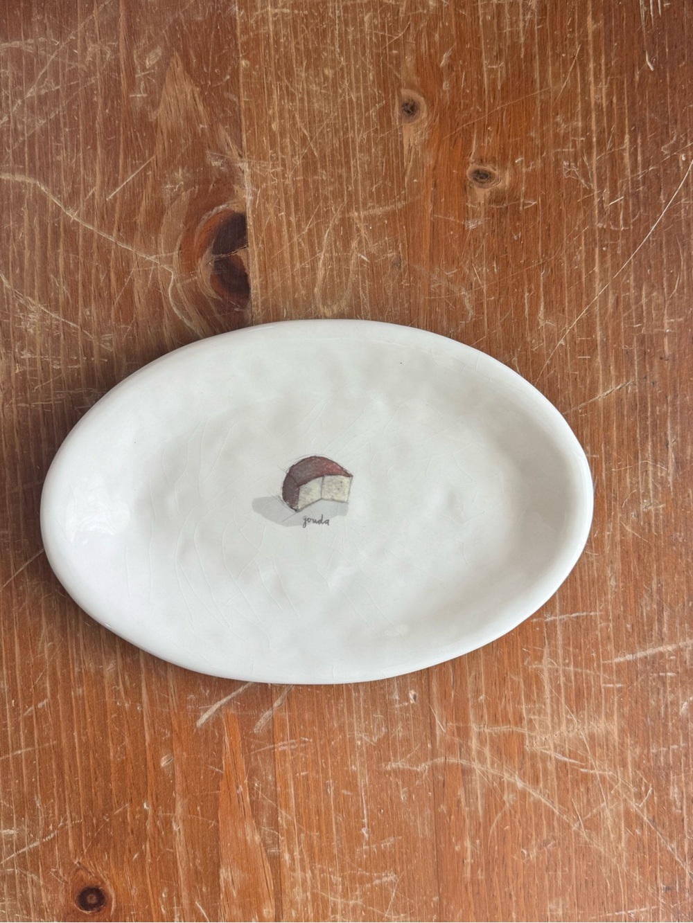 Oval White Ceramic Set of 5 Dish with Cheese illustrations